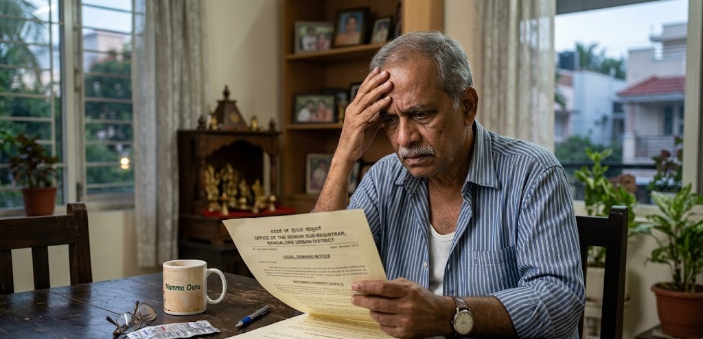 Stressed parent reading Karnataka marriage law documents.